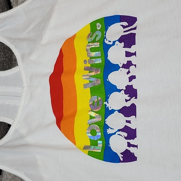 M&M"S WORLD RAINBOW IRIDESCENT SHINE LOVE WINS ZIPPER RACERBACK TANK-TOP - Picture 2 of 12